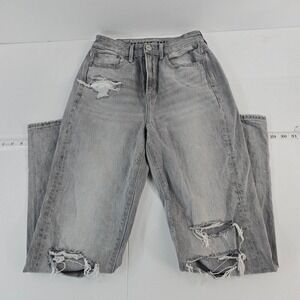 American Eagle Gray Distressed Ripped High Waisted Mom Jeans‎ - Size 2 Long
